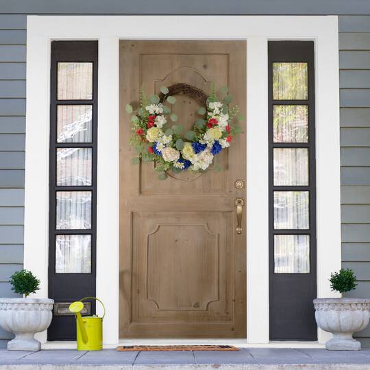 24" Americana Mixed Floral Patriotic Grapevine Wreath